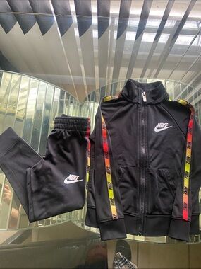 Nike Black Kids' Zip Track Jacket & Joggers with Rainbow Stripes and Nike Jordan